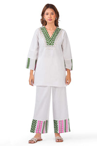 Willow Charm Co-Ord Set – White Printed Viscose Flex Two-Piece Set