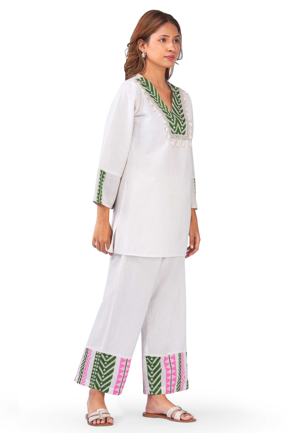 Willow Charm Co-Ord Set – White Printed Viscose Flex Two-Piece Set