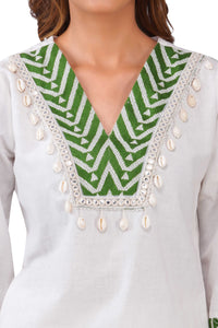 Willow Charm Co-Ord Set – White Printed Viscose Flex Two-Piece Set