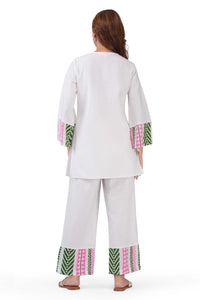 Willow Charm Co-Ord Set – White Printed Viscose Flex Two-Piece Set