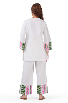 Willow Charm Co-Ord Set – White Printed Viscose Flex Two-Piece Set