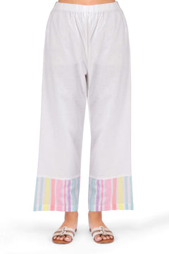 Pastel Multi-Striped White Viscose Co-ord Set with Shell Embellishments