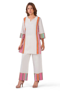 Calypso Pastel Striped White Viscose Co-ord Set