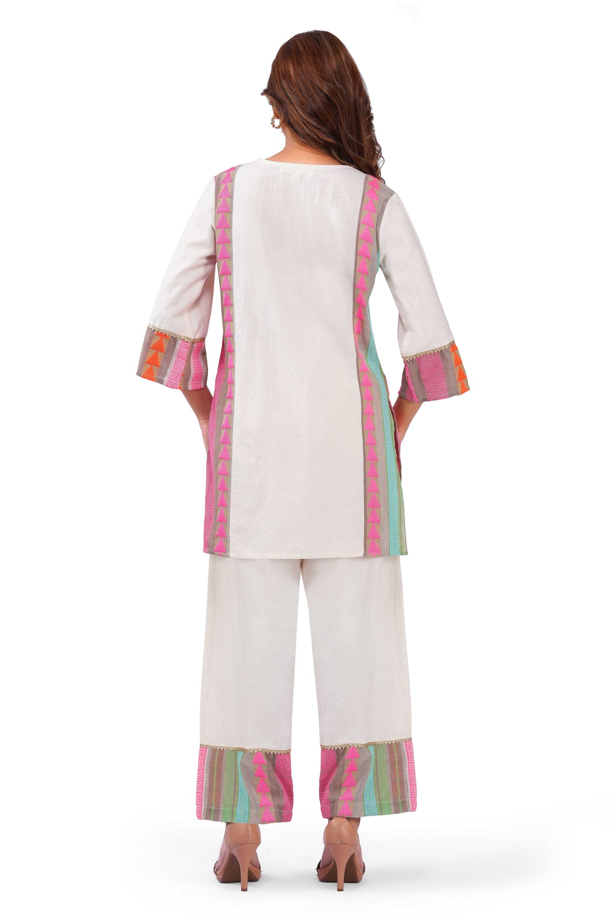 Calypso Pastel Striped White Viscose Co-ord Set