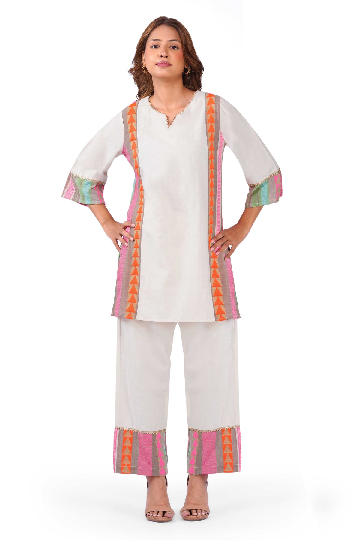 Calypso Pastel Striped White Viscose Co-ord Set