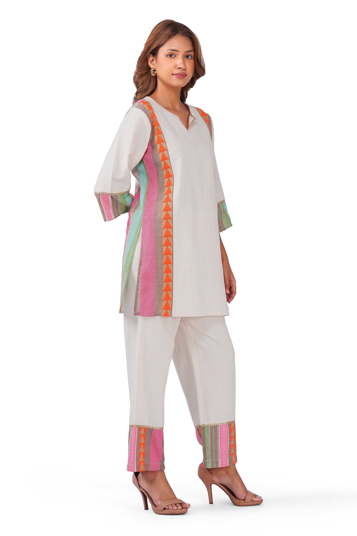 Calypso Pastel Striped White Viscose Co-ord Set