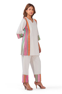 Calypso Pastel Striped White Viscose Co-ord Set