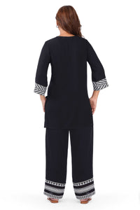 Tribe Black Rayon Monochrome Co-ord Set with Woven Yoke & Tassels