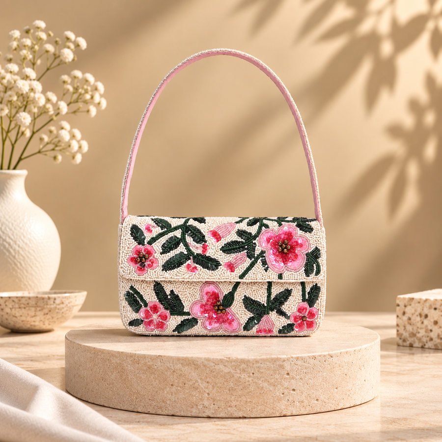 Floral Beaded Shoulder Bag