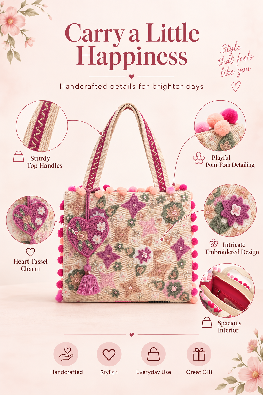 Daisy Lane Embroidered Floral Tote Bag