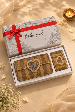 Golden Heart Beaded Shoulder Bag Gift Set