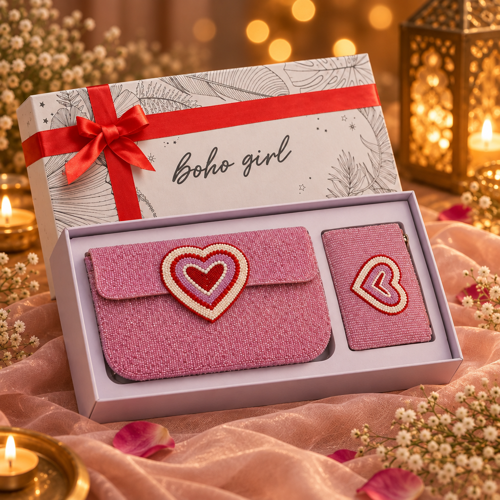 Blush Heart Beaded Shoulder Bag Gift Set