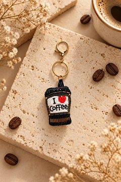 Espresso Beaded Coffee Cup Keychain