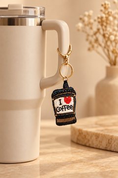Espresso Beaded Coffee Cup Keychain