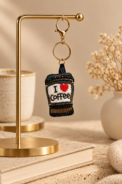 Espresso Beaded Coffee Cup Keychain