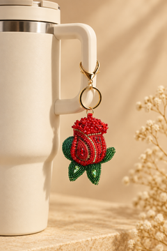 Red Rose Beaded Keychain