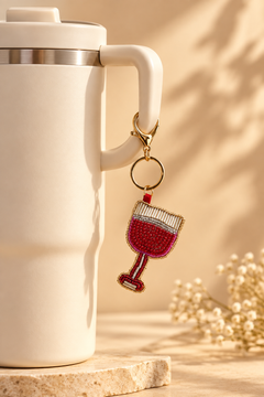 Merlot Beaded Wine Glass Keychain