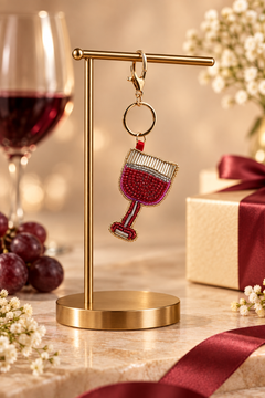 Merlot Beaded Wine Glass Keychain