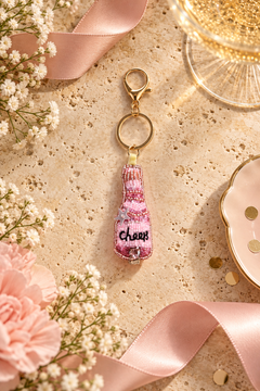 Rose Cheers Beaded Bottle Keychain