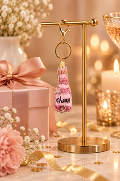 Rose Cheers Beaded Bottle Keychain