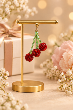 Triple Cherry Beaded Keychain