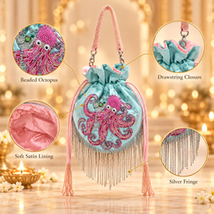 Sea Glam Mint Green Satin Beaded Potli Bag