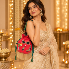 Glam Girl Red Satin Beaded Potli Bag