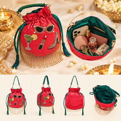 Glam Girl Red Satin Beaded Potli Bag