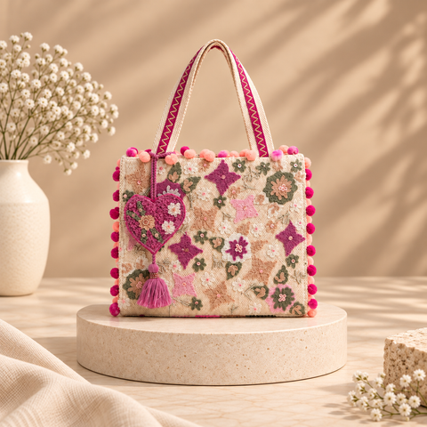 Whimsical Beige Mini Tote Bag