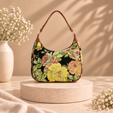 Floral Tapestry Shoulder Bag - Black