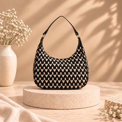 Black Zig-Zag Woven Shoulder Bag