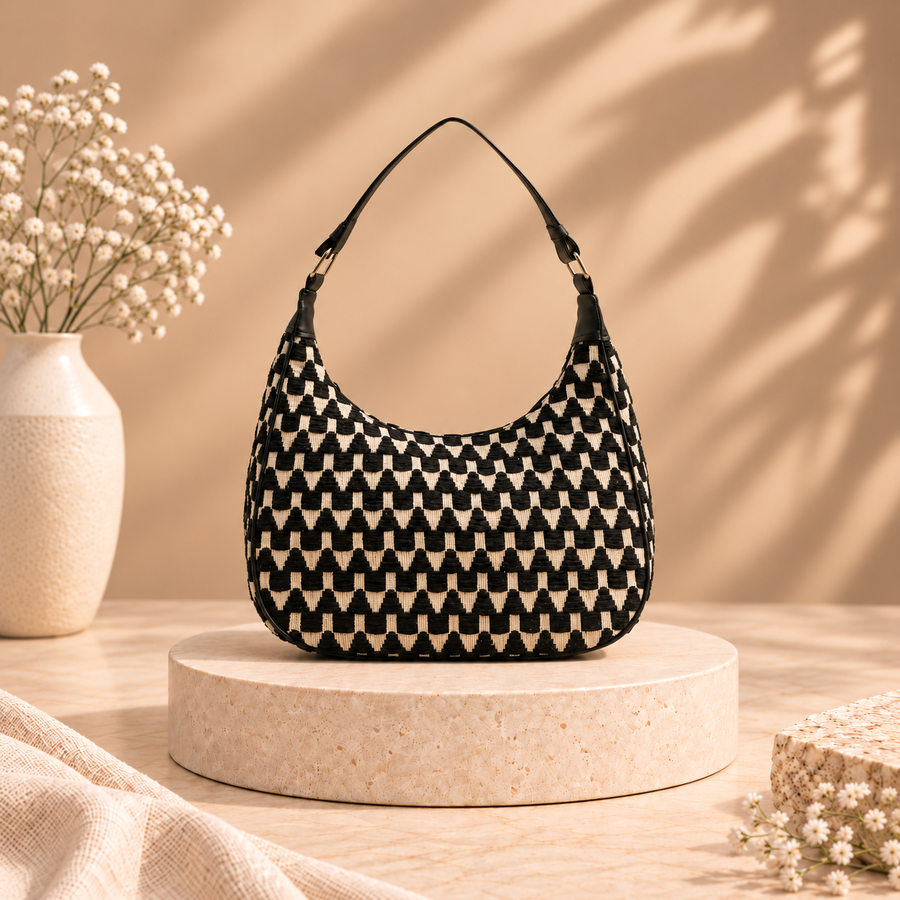 Black Zig-Zag Woven Shoulder Bag