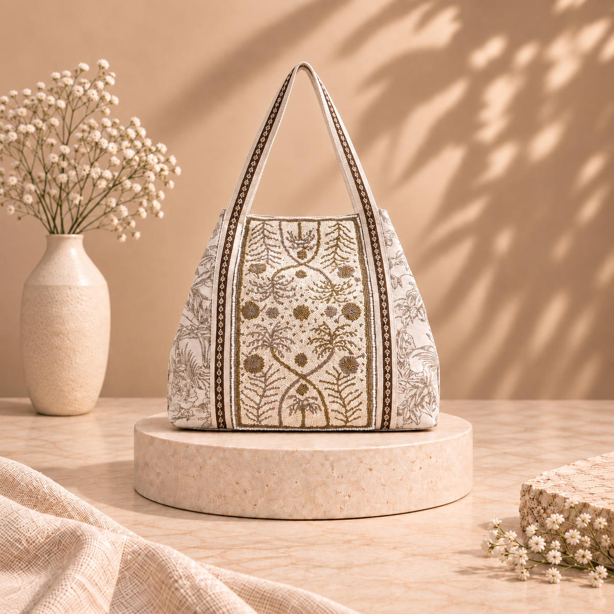 Heritage Bloom Beaded Tote Bag