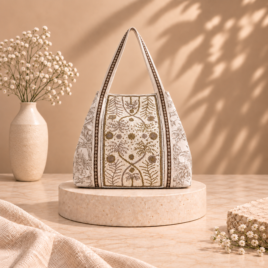 Heritage Bloom Beaded Tote Bag
