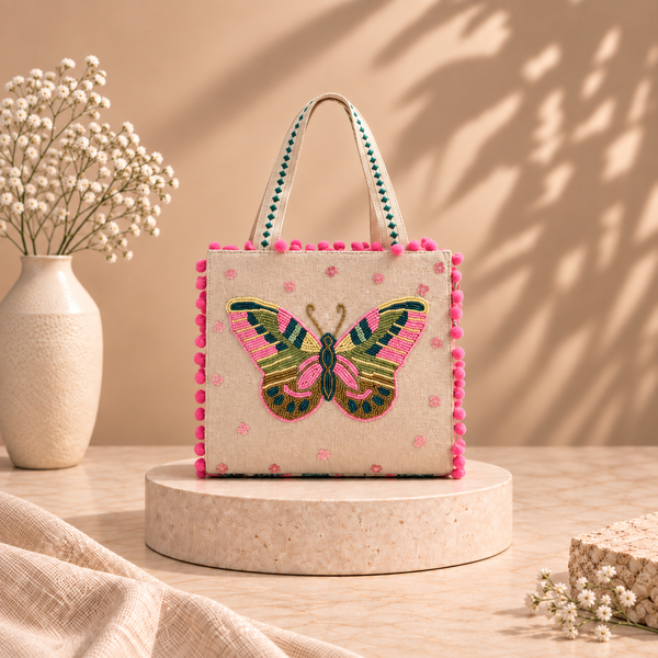 Fluttering Butterfly Handcrafted Mini Tote Bag