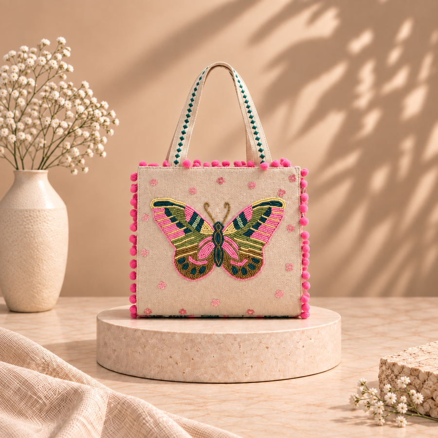 Fluttering Butterfly Handcrafted Mini Tote Bag