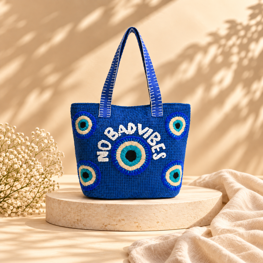 No Bad Vibes - Blue Jute Tote