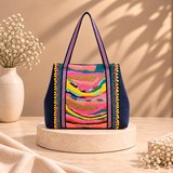 Rainbow Waves Beaded Tote Bag