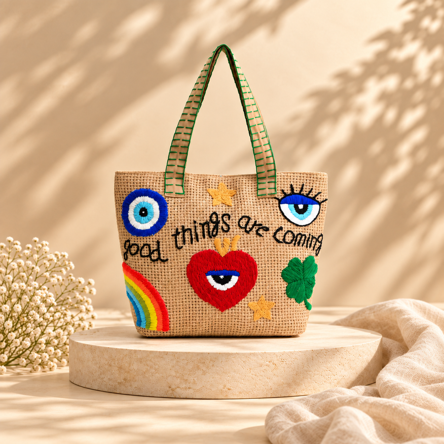 Good Things - Handcrafted Jute Positivity Tote