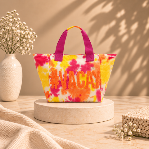 Vacay Embroidered Tie and Dye Tote