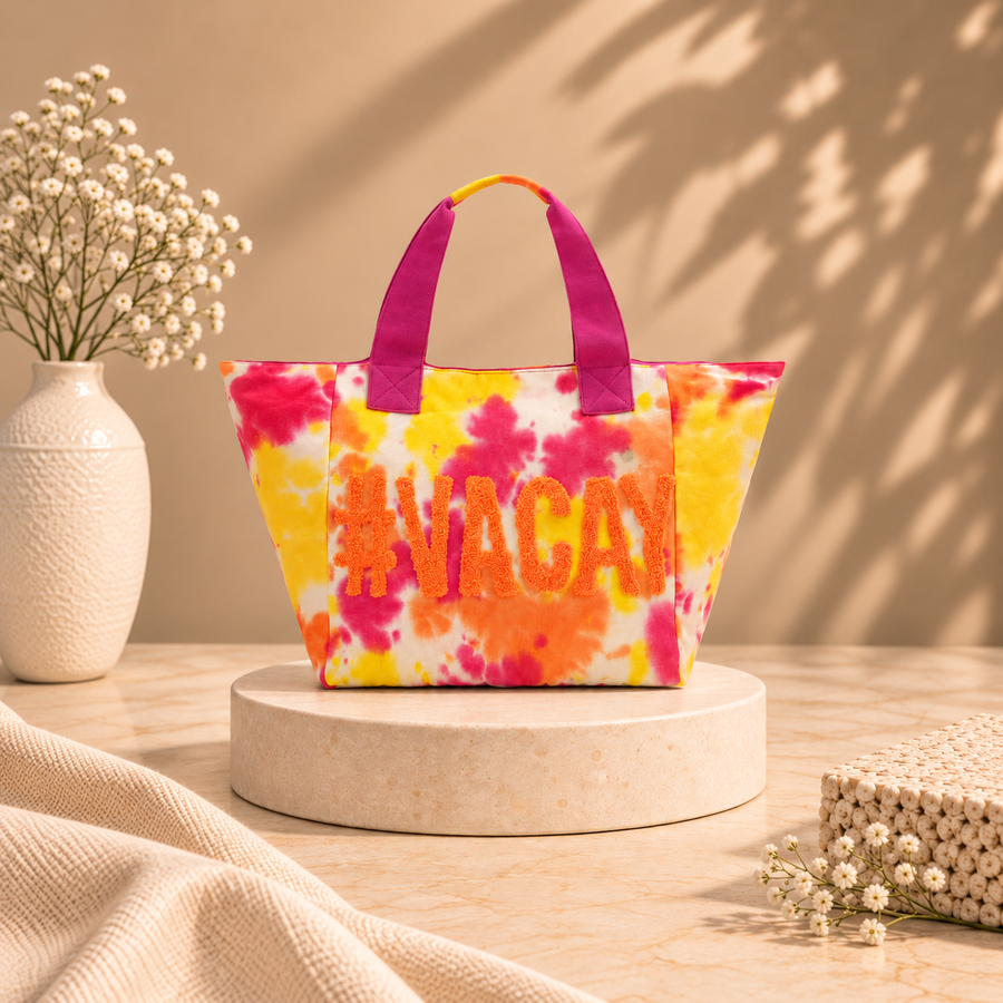 Vacay Embroidered Tie and Dye Tote