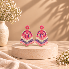 Handcrafted Pink & Purple Rainbow Beaded Earrings