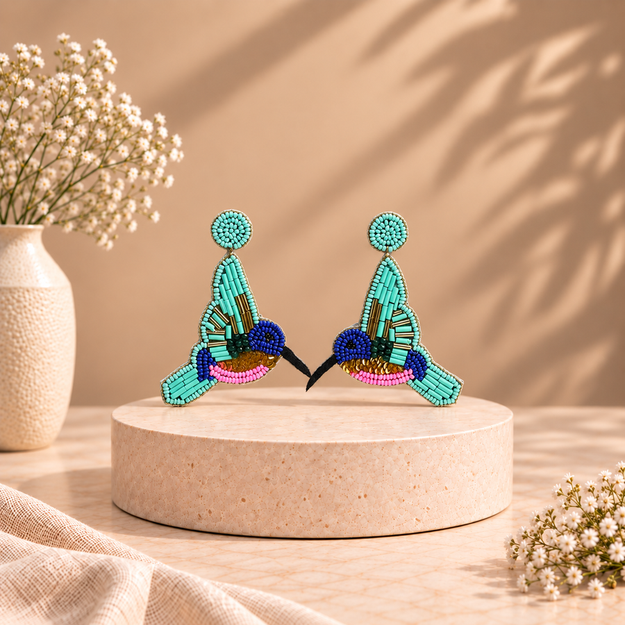 Handcrafted Hummingbird Beaded Earrings