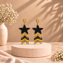 Handcrafted Star Beaded Fringe Earrings