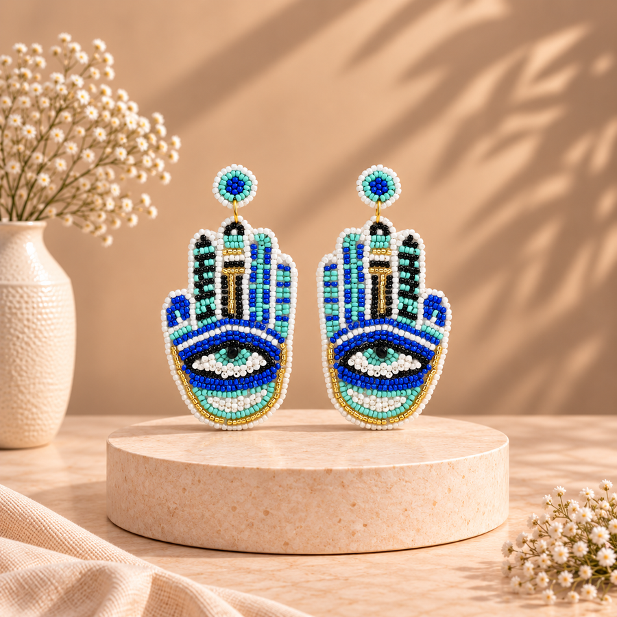 Handcrafted Hamsa Hand Beaded Earrings