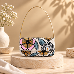 Retro Floral Beaded Shoulder Bag