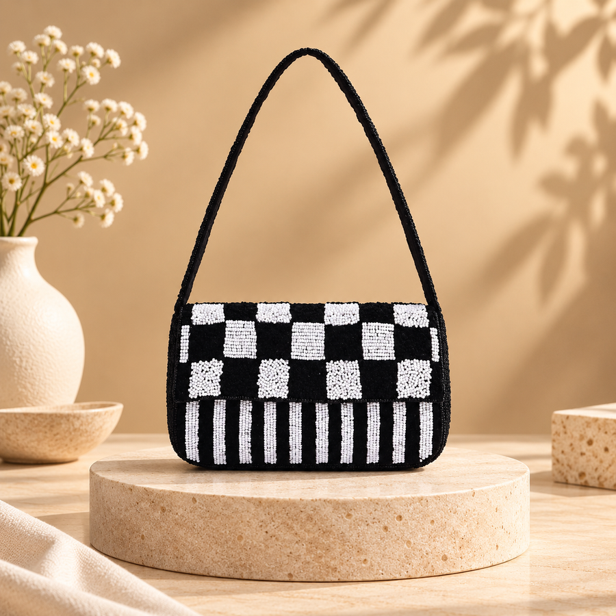 Zen Check Beaded Shoulder Bag