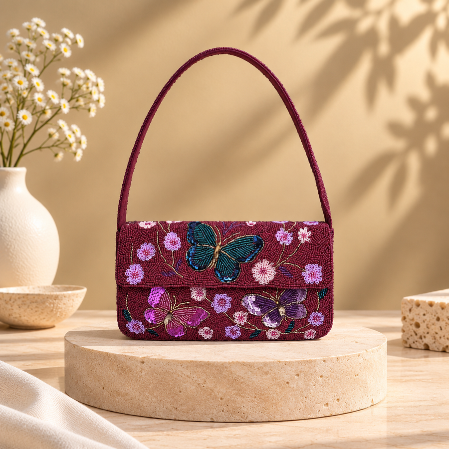 Butterfly Beaded Shoulder Bag
