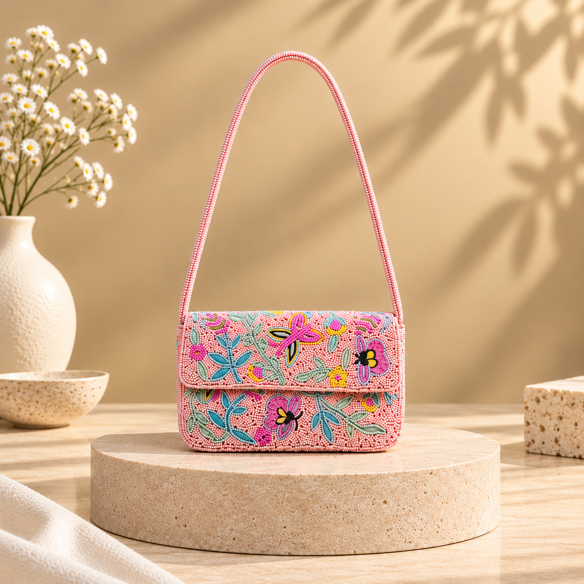 Butterfly Garden Beaded Shoulder Bag