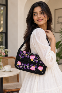 Violet Rose Beaded Shoulder Bag